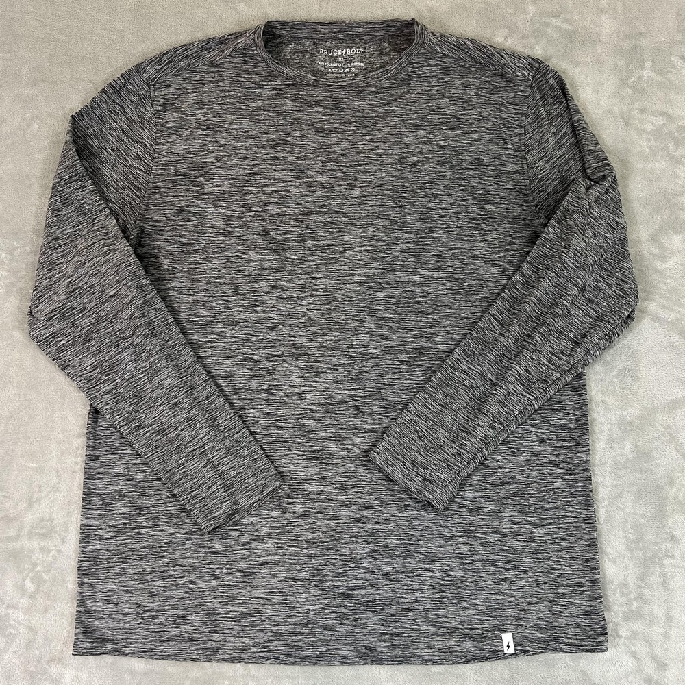 Bruce Bolt Shirt Mens XL Gray Long Sleeve Stretch Performance Crew Neck Top